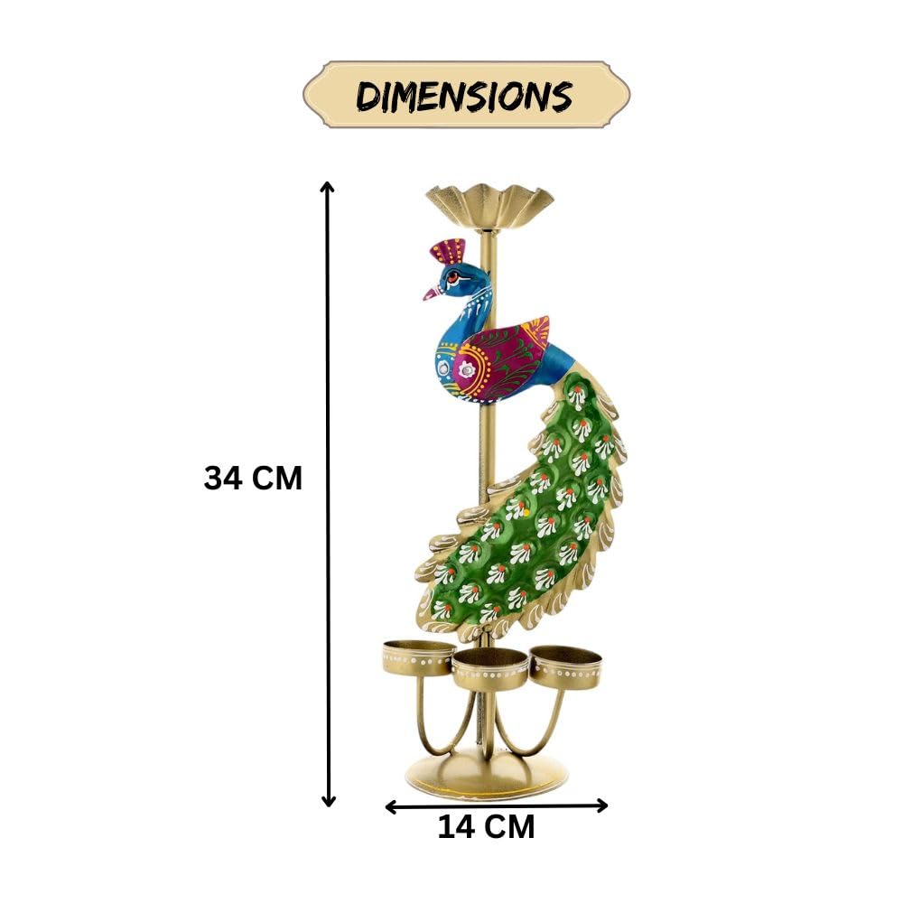 Elegant Metal Peacock Candle Holder - Perfect Home Decoration Diwali, Intricate Design Tealight Candle Holders for Home Diwali Christmas Decor, Handpainted Tealight Candle Holder (Single Side) (TCMH422)