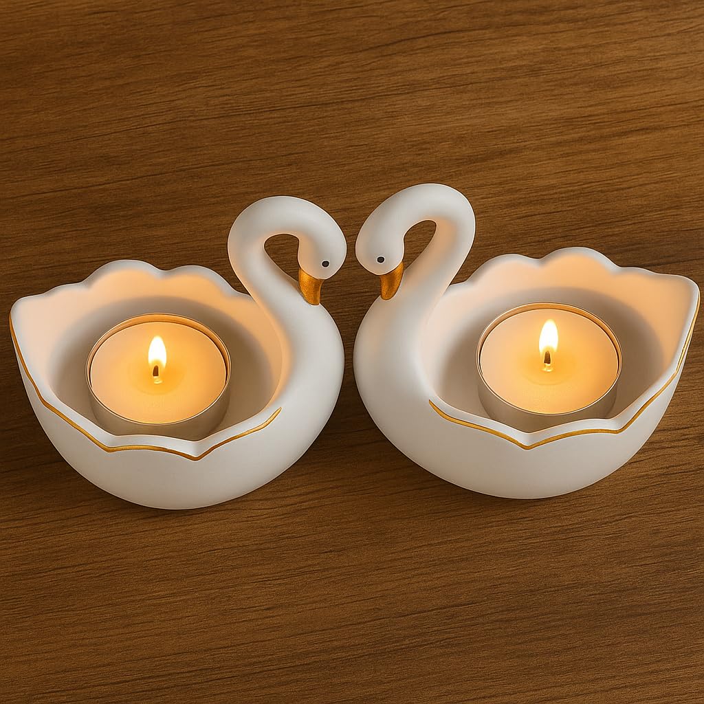 White Swan Couple Tealight Candle Holder for Wedding Return Valentine Day Gift