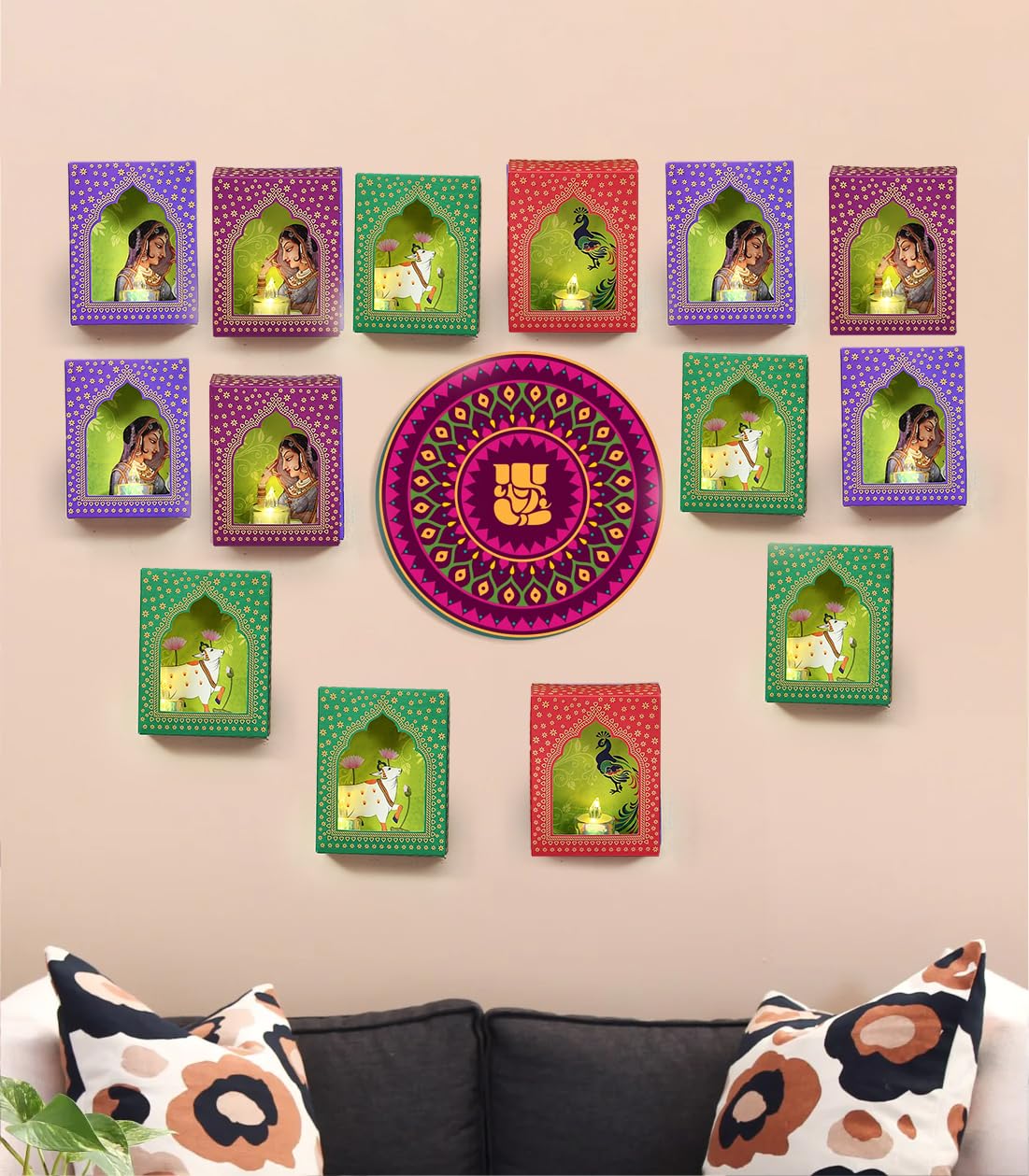 Jharokha Diyas Set of 6 with LED Candle Diwali Decoration Items Wall Hanging Decorations ( DFMW452-6 Pc)