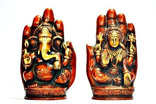 Brass Large Palm Lakshmi Ganesha Idol Murti Statue