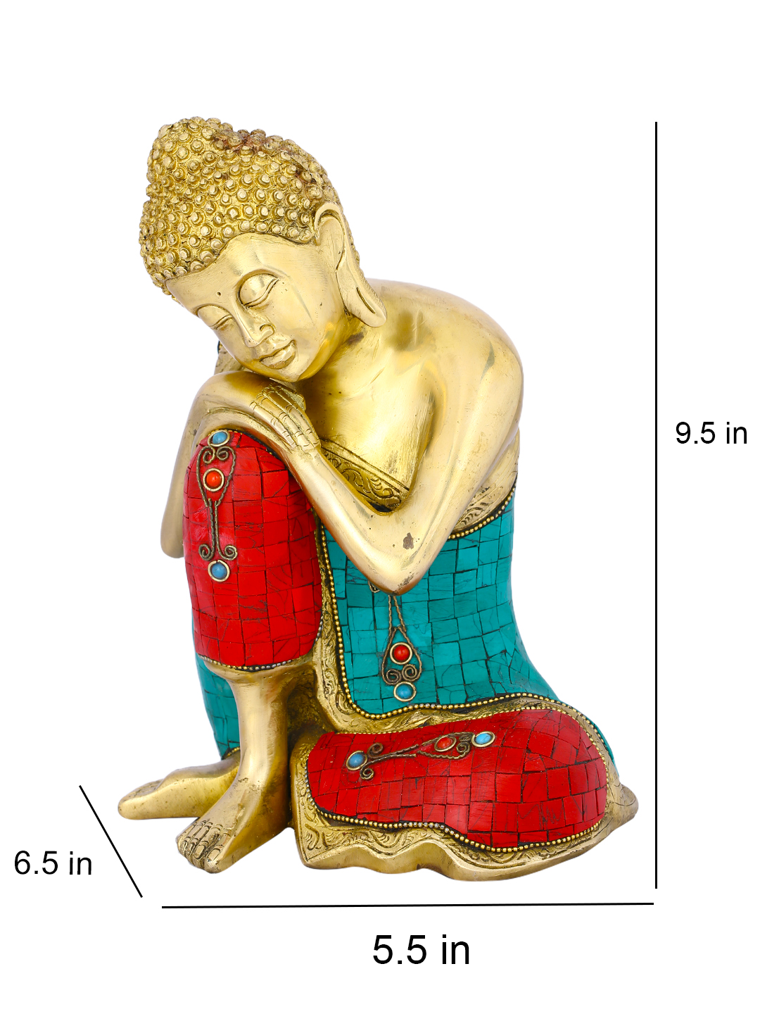 Brass Resting Buddha With Colorful Stone Inlay Statue For Home Decoration