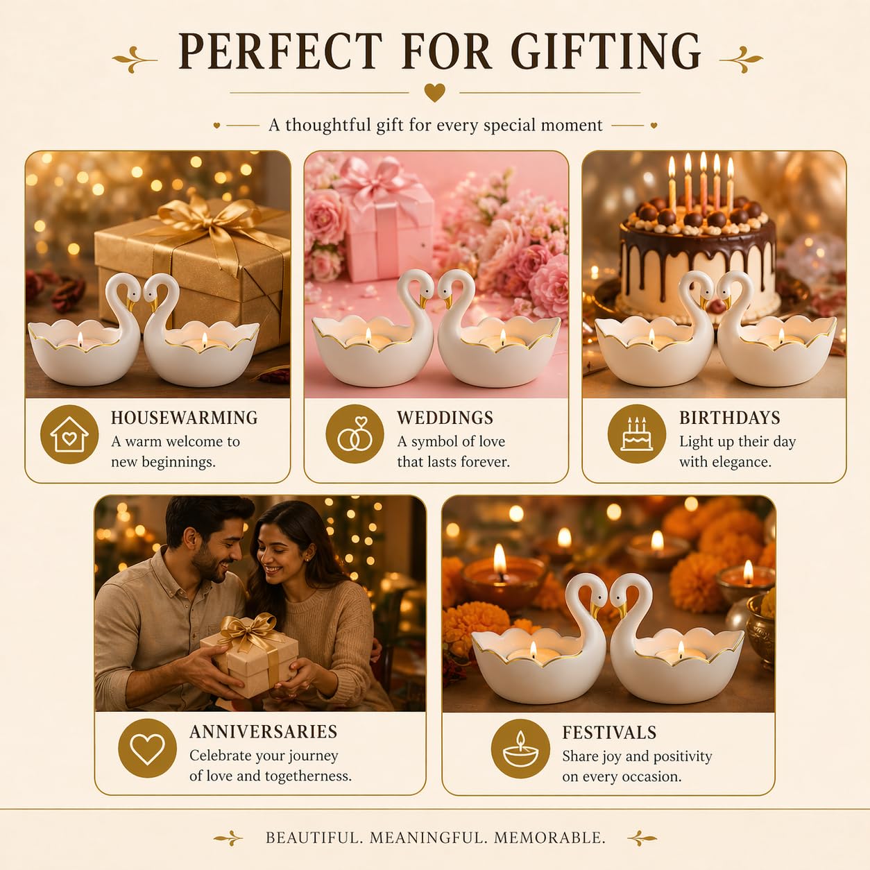 White Swan Couple Tealight Candle Holder for Wedding Return Valentine Day Gift