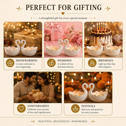 White Swan Couple Tealight Candle Holder for Wedding Return Valentine Day Gift