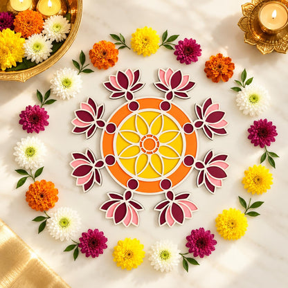 Craftvatika Portable Rangoli Stencil for Decor Rangoli Lotus Design for Diwali (RANG176)